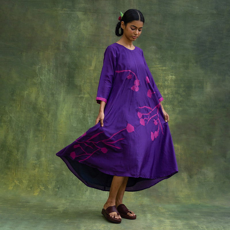 Upcycled Embroidered Dress | A Line | Purple