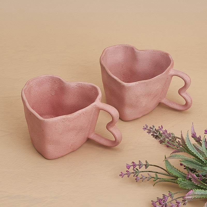 Ceramic Heart Mug | 700 ml | Baby Pink | Set of 2