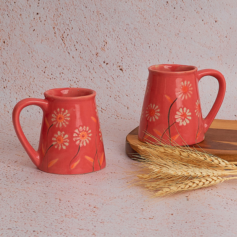 Ceramic Mug | Red Floral | 500 ml | Set of 2