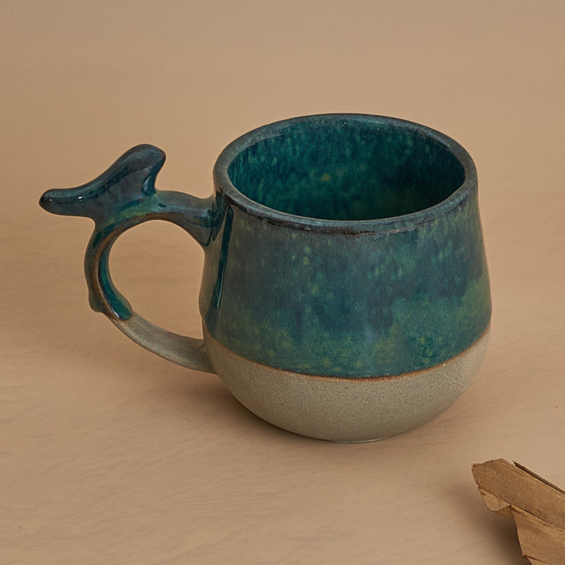 Ceramic Mug | Colorful Little Birdie Glazed | 300 ml | Beige & Green