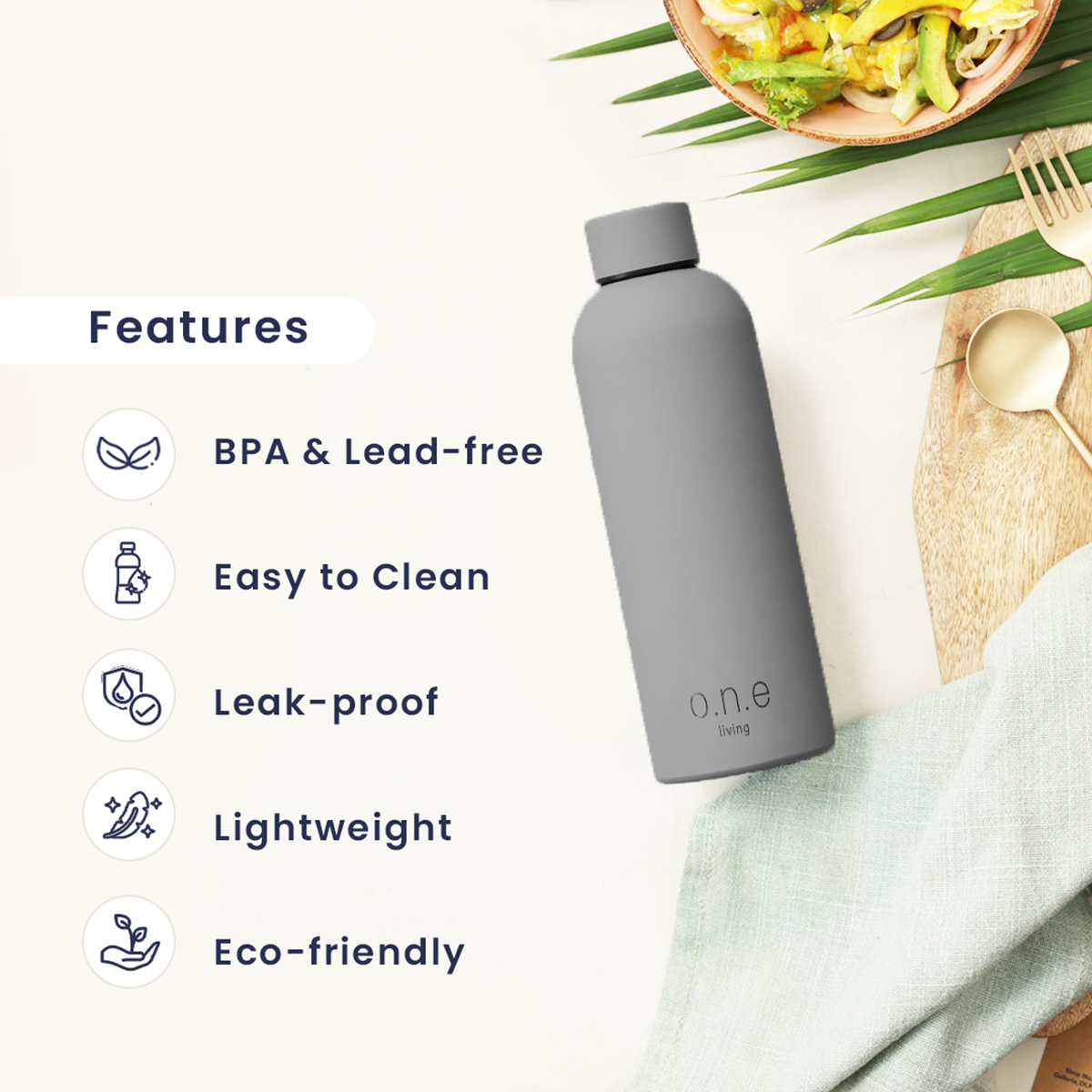 Insulated Stainless Steel Bottle | 500 ml | Grey