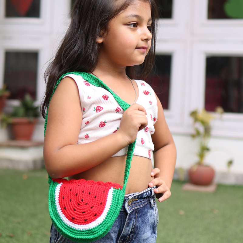 Cotton Watermelon Crochet Bag For Kids | Sling Bag | Red