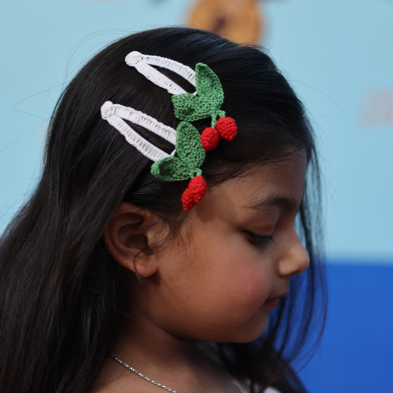 Cotton Cherry Crochet Hair Clips For Girls | Set of 2