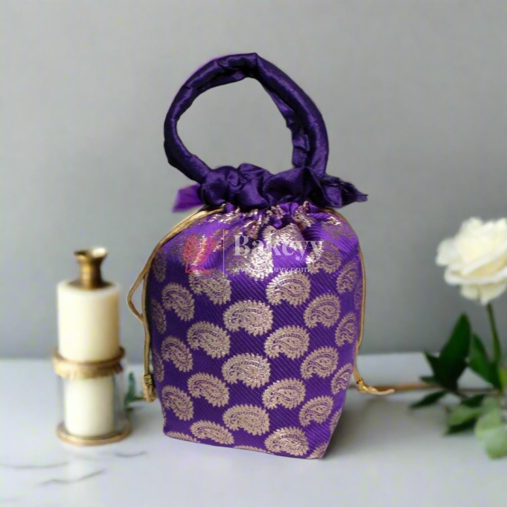 18x24 CM  Design Potli Bag  | Purple with Silver Print | Pack Of 10