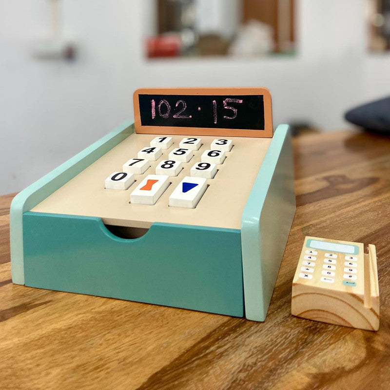 Wooden Funny Money Cashier Toy | Card Machine Role Play Toy | Set of 12