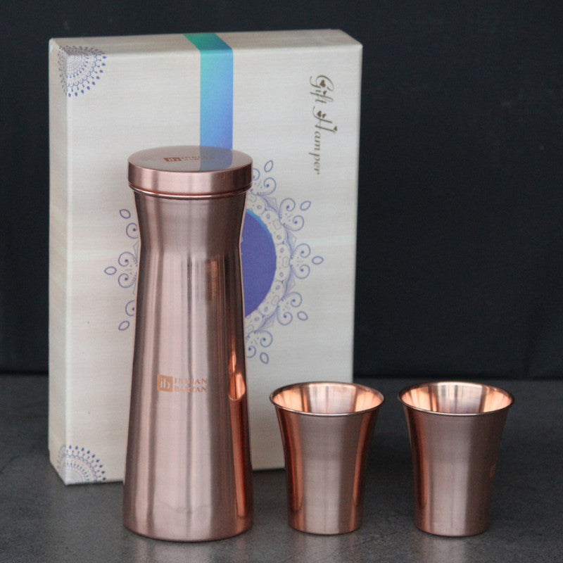 Glossy Copper Flask Gift Box | Flask & Glass | 700 ml