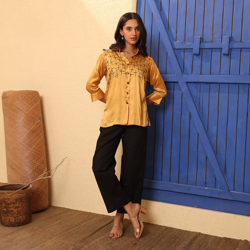 Co-Ord Set For Women | Gaji Silk | Golden Yellow