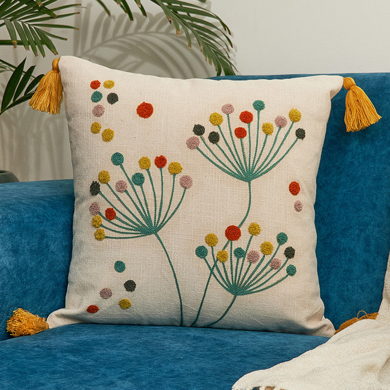 Cotton Cushion Cover | Dandelion Dreams | Embroidered | 16x16 inches