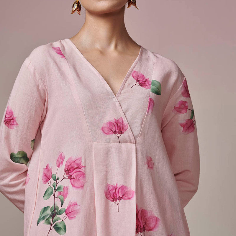 Cotton Linen A-Line Kurta Set | Pink