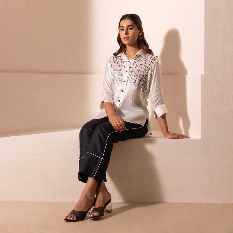 Co-Ord Set For Women | Gaji Silk | White