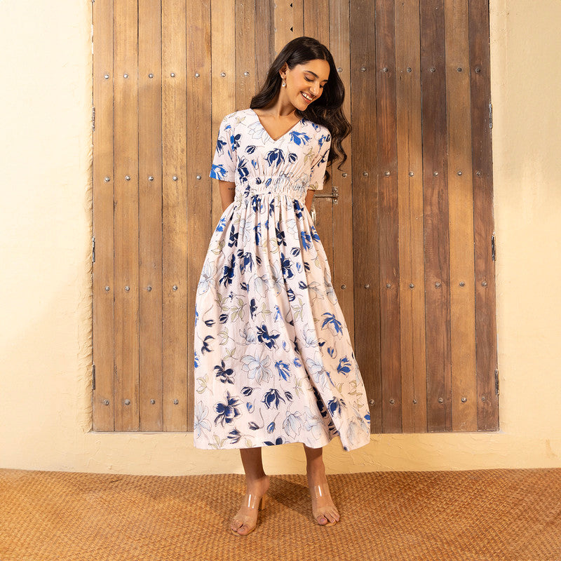 Cotton Dress For Women | Printed | Blue