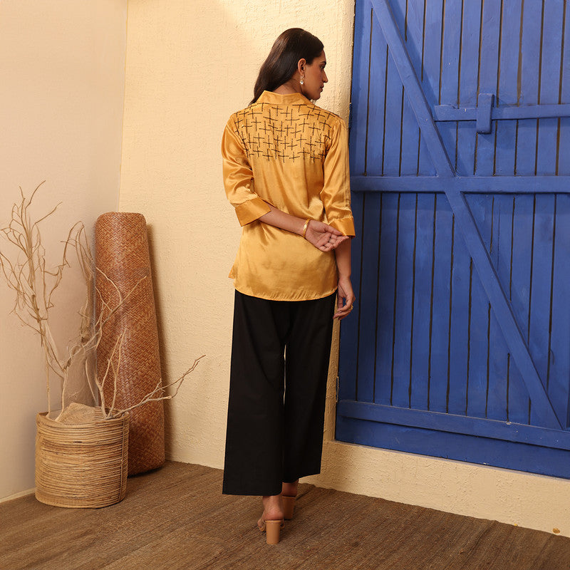 Co-Ord Set For Women | Gaji Silk | Golden Yellow