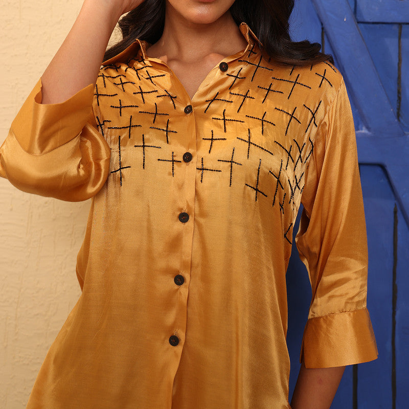 Shirt For Women | Gaji Silk | Golden Yellow