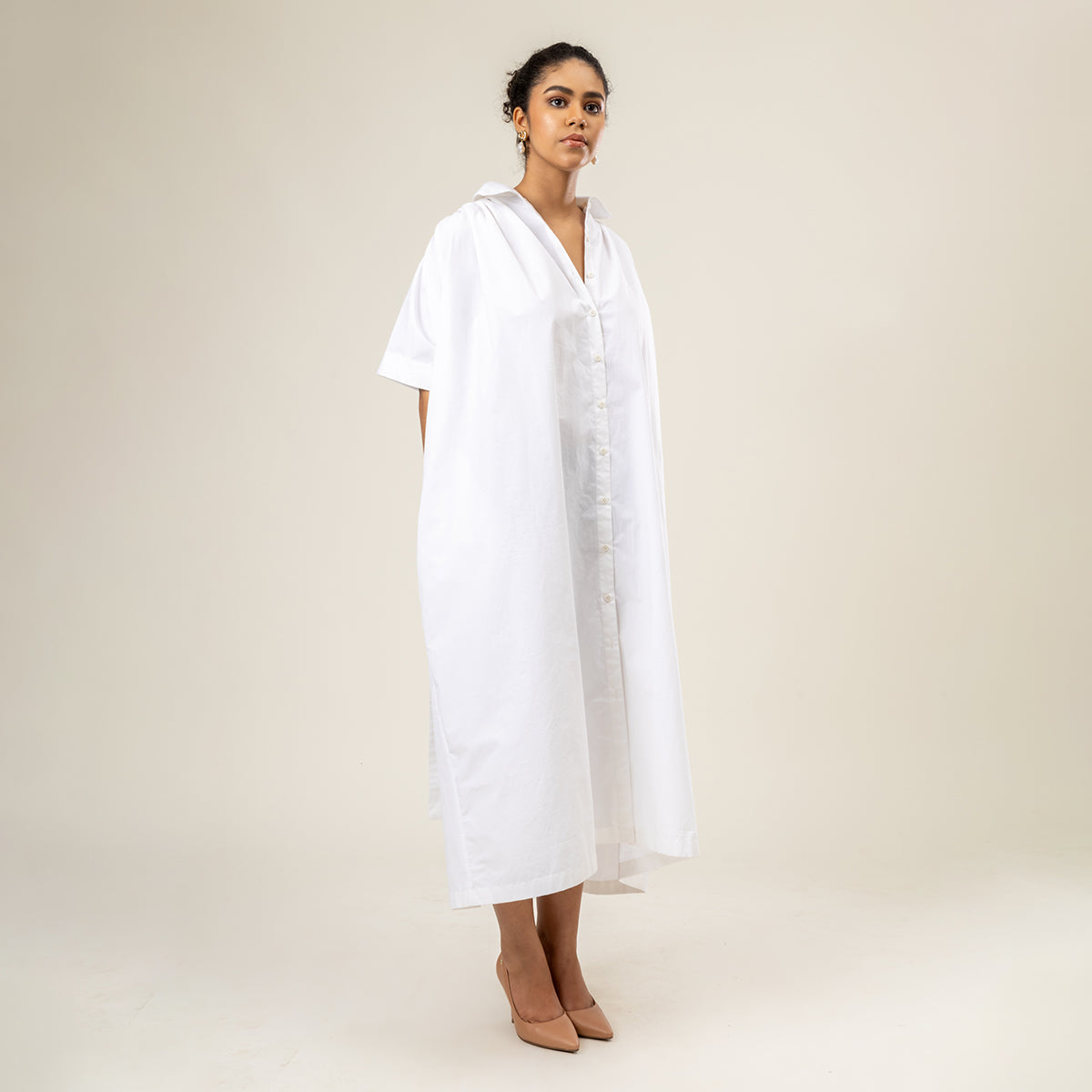 Cotton Solid Dress For Women | Oversized | White