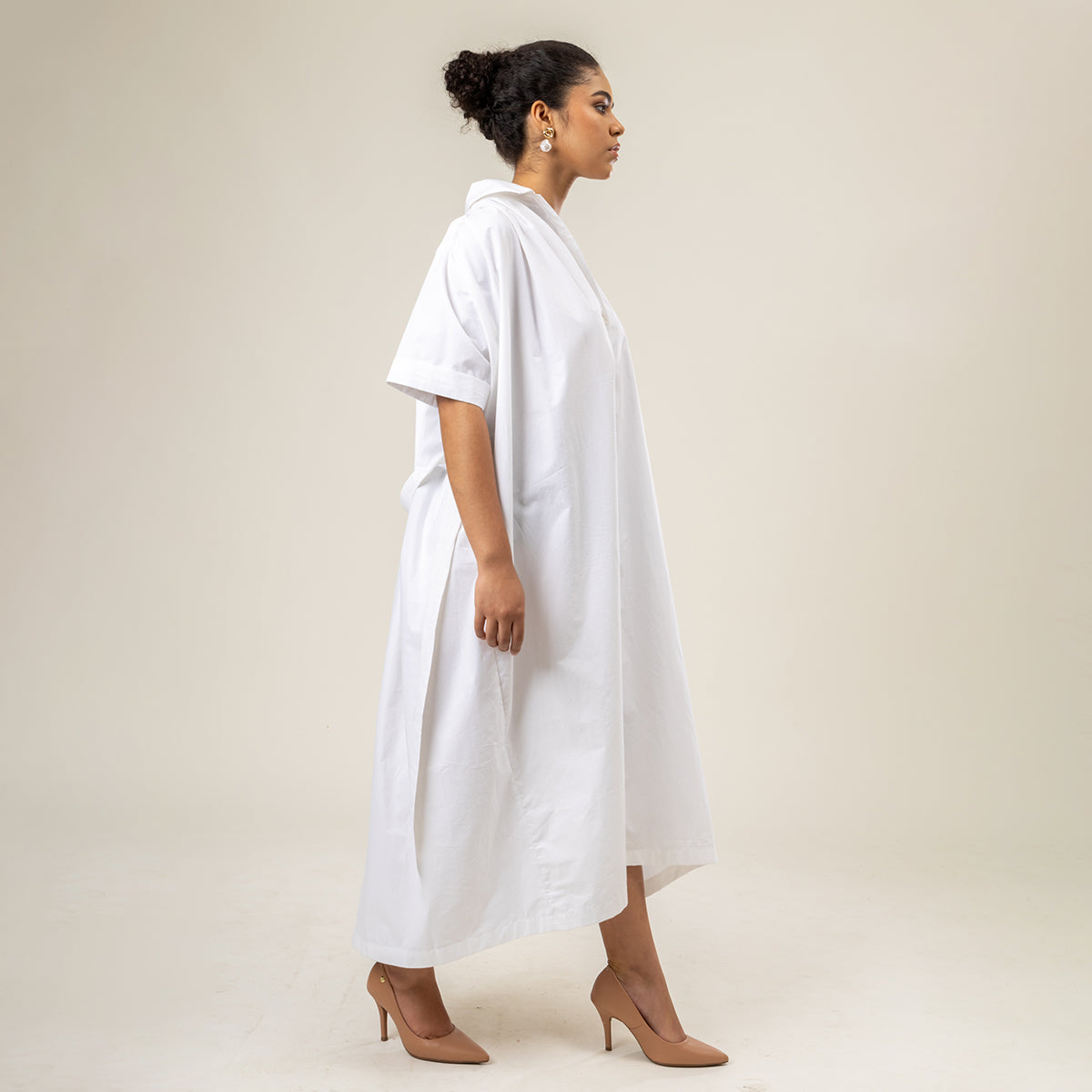 Cotton Solid Dress For Women | Oversized | White