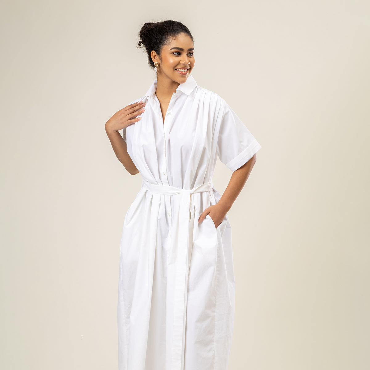 Cotton Solid Dress For Women | Oversized | White