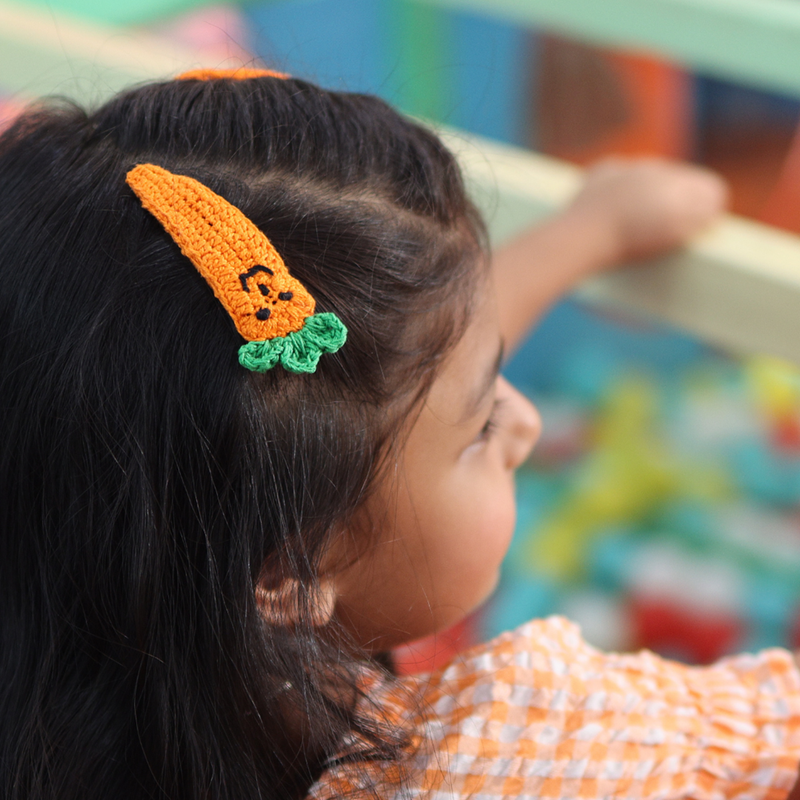 Cotton Carrot Crochet Hair Clips For Girls | Orange | Set of 2