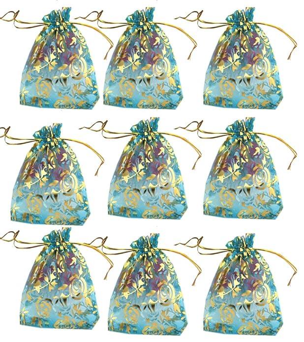 16x20 CM | Printed Organza Potli Bags | Pack of 40 | Sky Blue Colour | Candy Bag