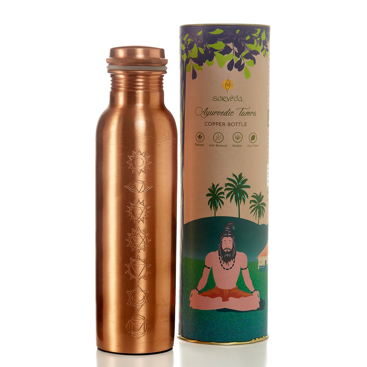 7 Chakras Copper Plain Bottle- 500 ml