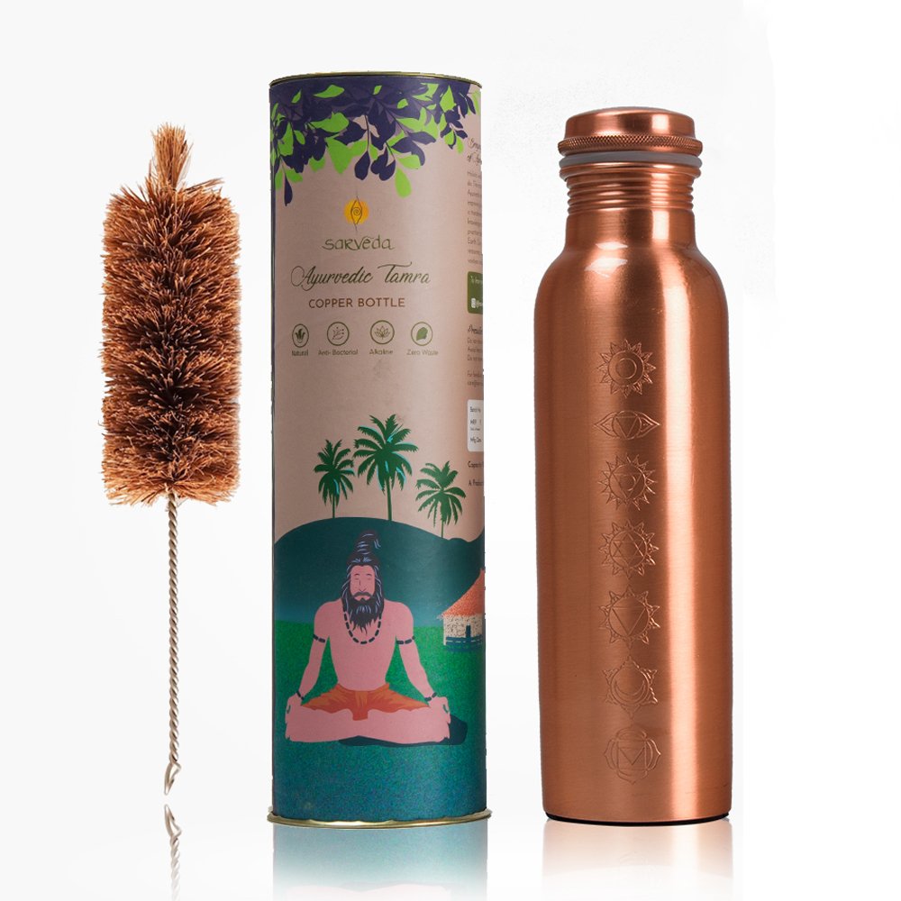 7 Chakras Copper Plain Bottle- 500 ml with Brush