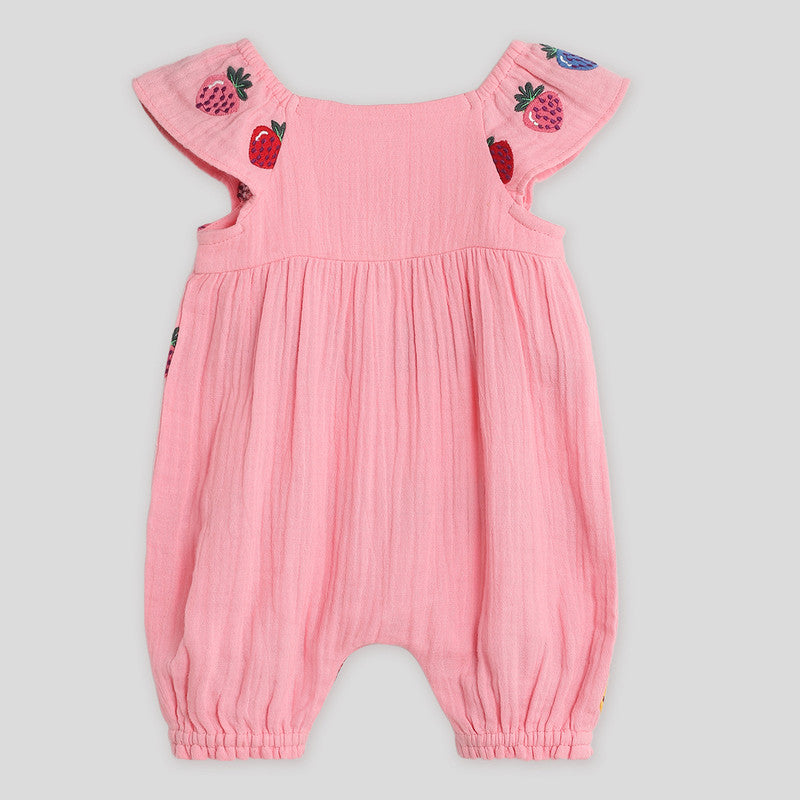 Cotton Strawberry Romper For Baby | Pink