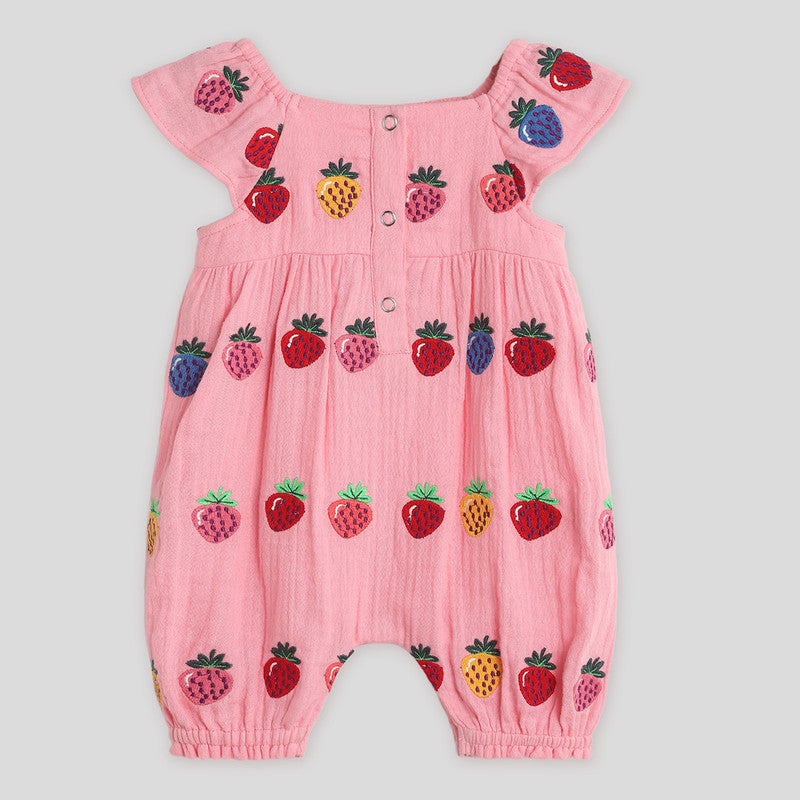 Cotton Strawberry Romper For Baby | Pink