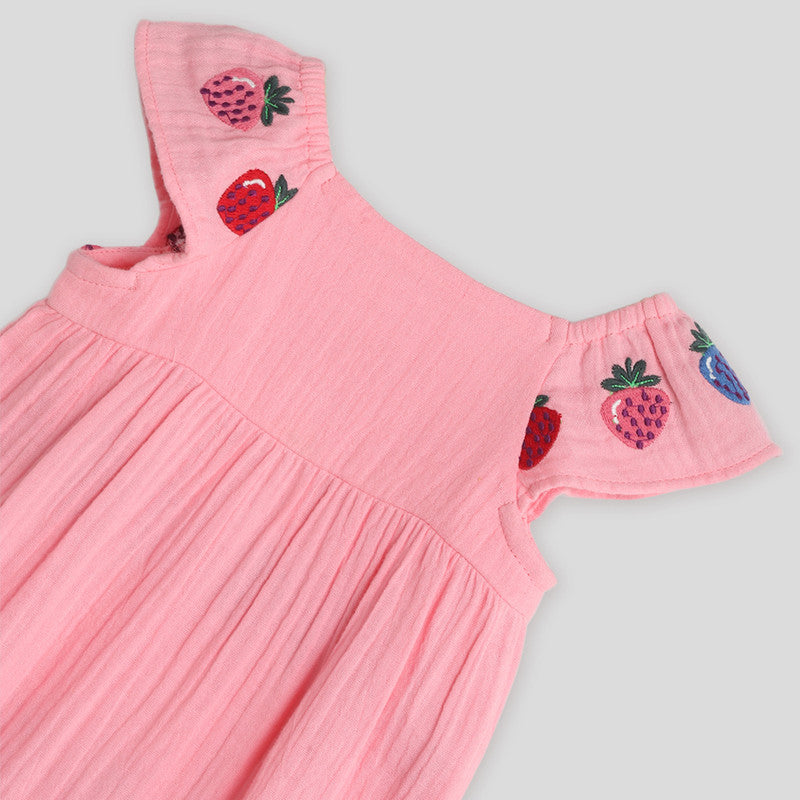 Cotton Strawberry Romper For Baby | Pink