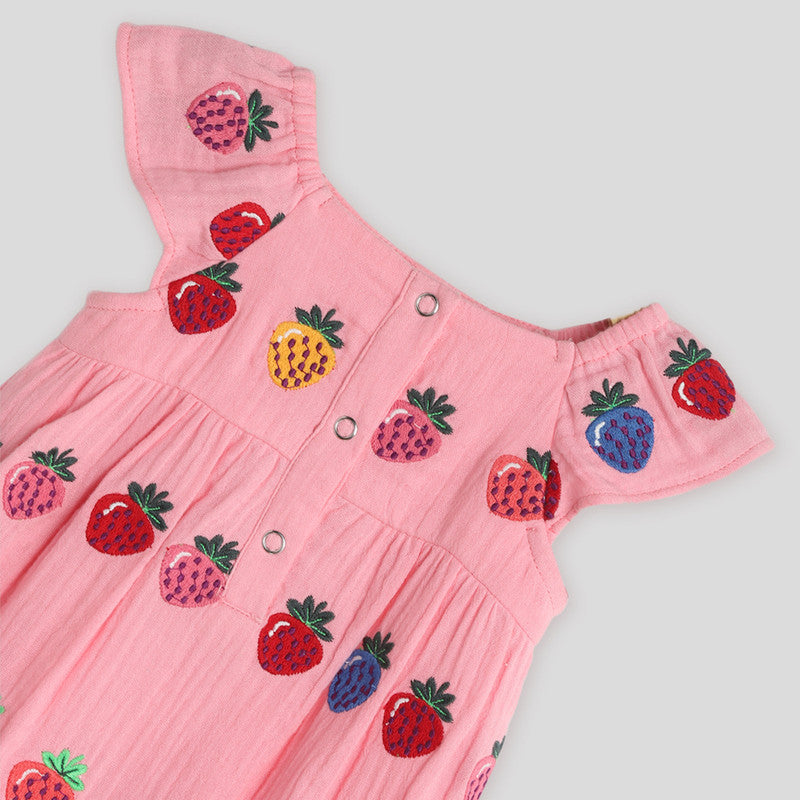 Cotton Strawberry Romper For Baby | Pink