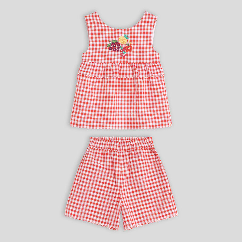 Cotton Top & Shorts Set | Fruity Gingham Check | Red