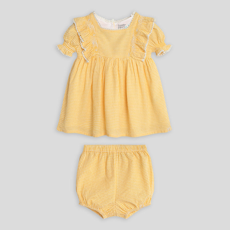 Cotton Dress with Bloomers & Headband | Citrus Gingham | Yellow