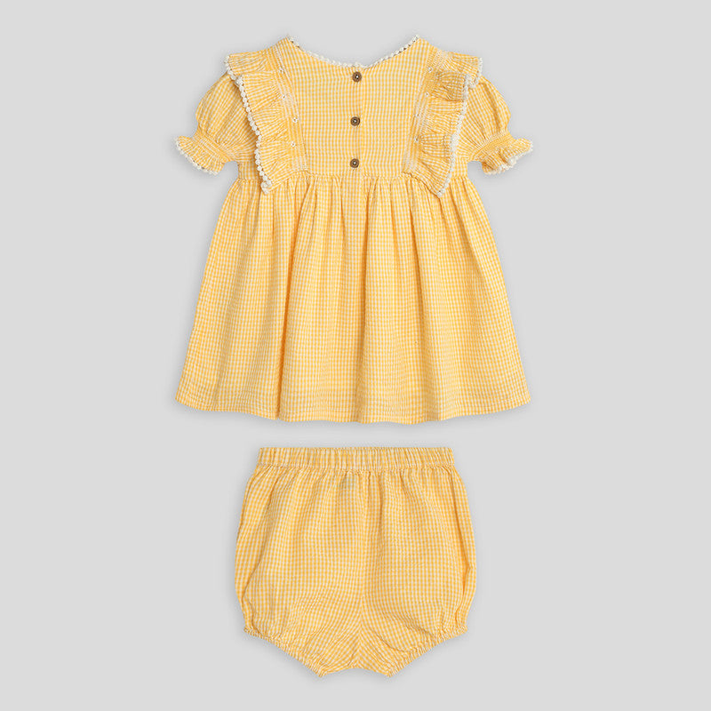 Cotton Dress with Bloomers & Headband | Citrus Gingham | Yellow