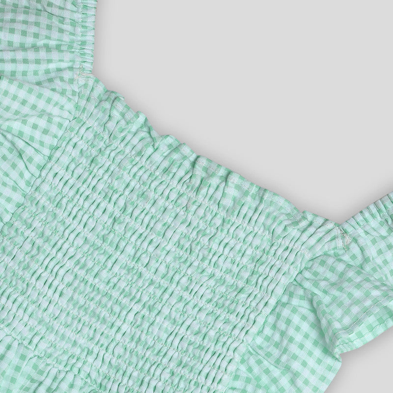 Cotton Dress with Bloomers & Headband | Mint Gingham | Green