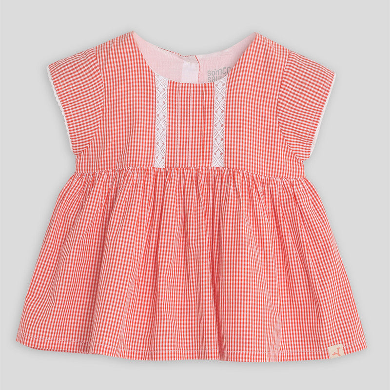 Cotton Dress with Bloomers & Headband | Red Gingham | Red