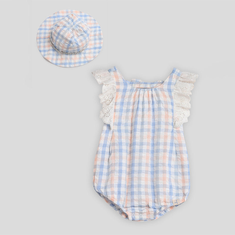 Cotton Blueberry Orange Romper with Hat | Multicolour