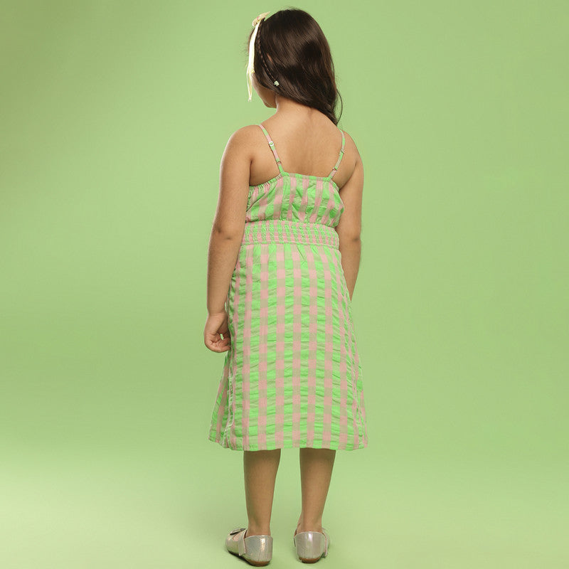 Cotton Dress For Girls | Guava Check | Green