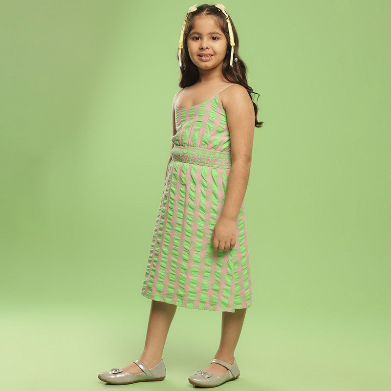 Cotton Dress For Girls | Guava Check | Green