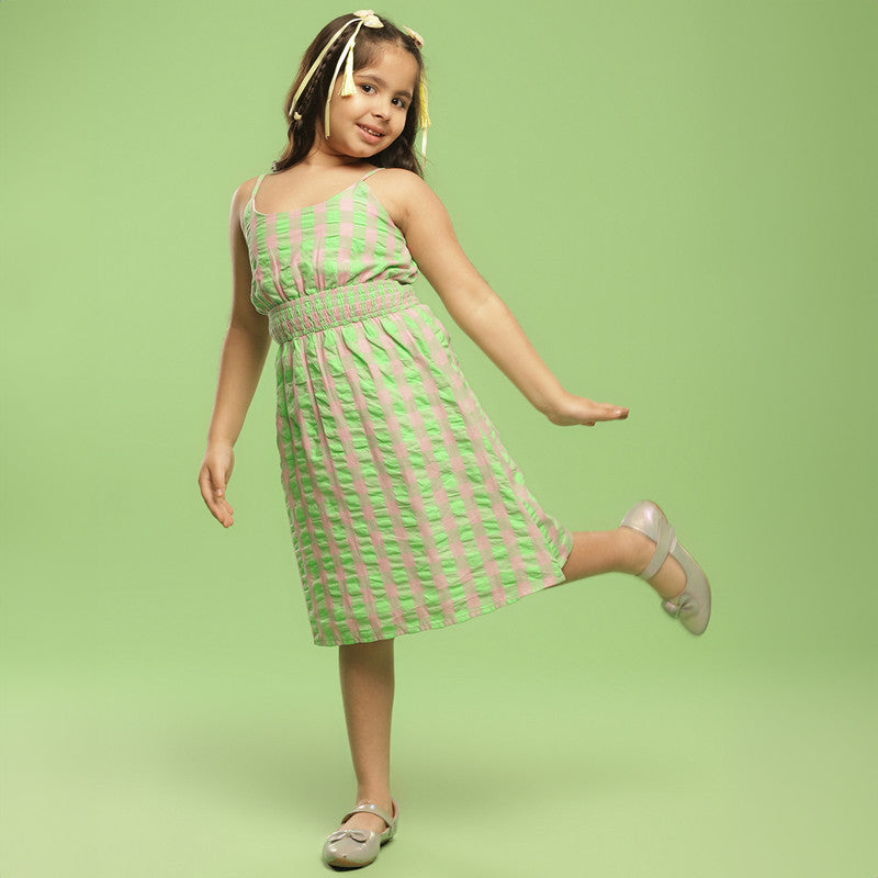 Cotton Dress For Girls | Guava Check | Green