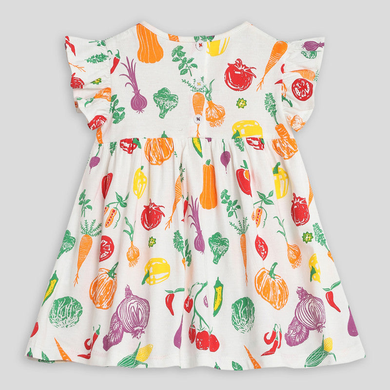 Printed Dress For Girls | Healthy Veggie | White | Single Jersey