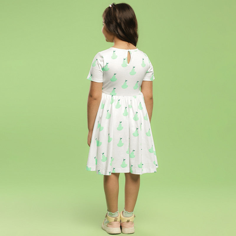 Cotton Dress For Girls | Pear Printed | Ecru