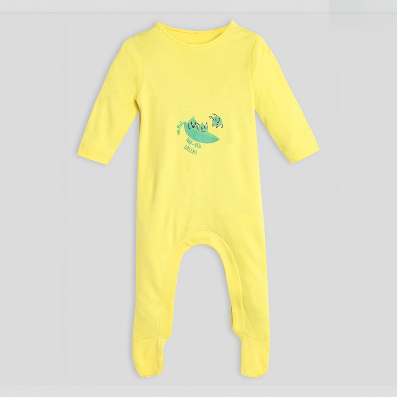 Cotton Sleepsuit | Hap Pea Printed | Yellow