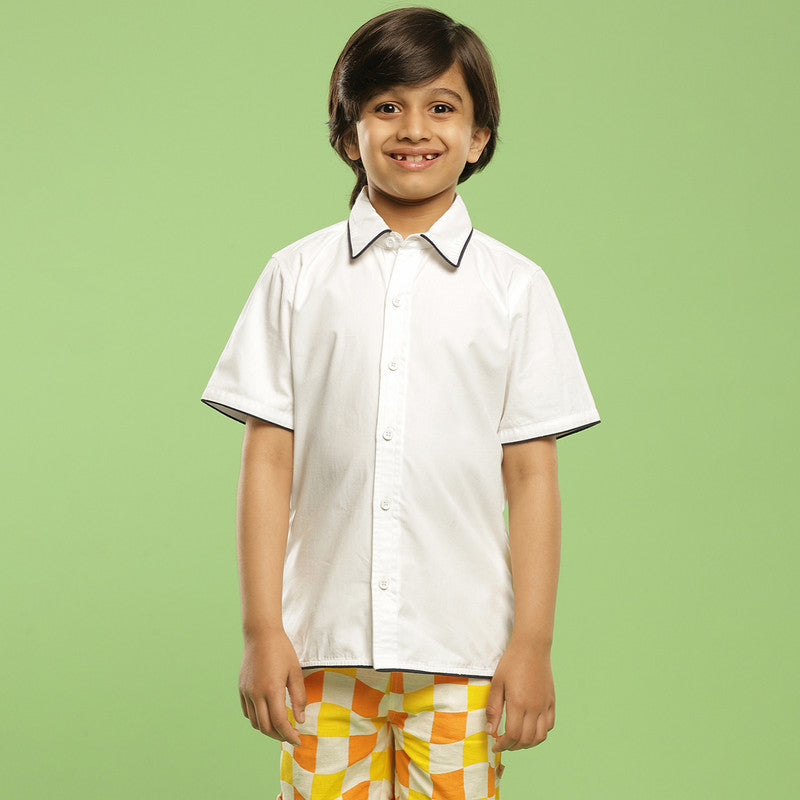 Cotton Shirt for Kids | Embroidered Santra | White