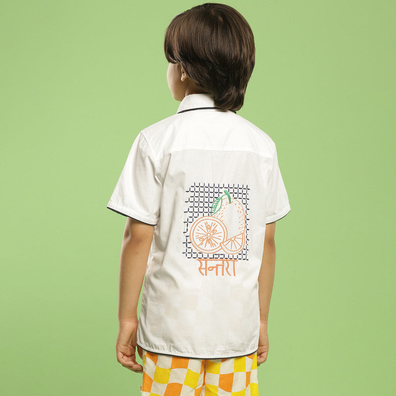 Cotton Shirt for Kids | Embroidered Santra | White