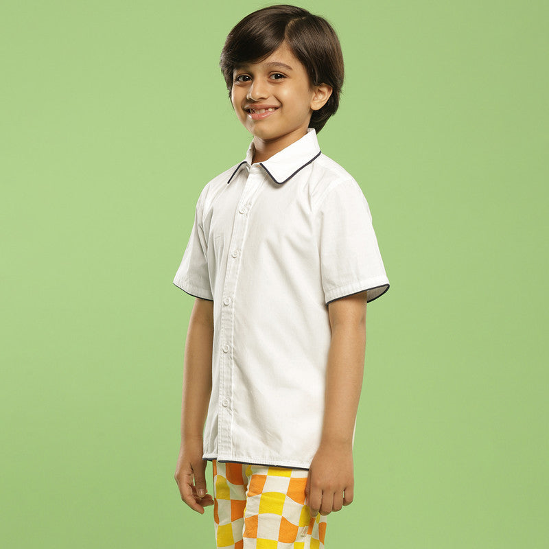 Cotton Shirt for Kids | Embroidered Santra | White