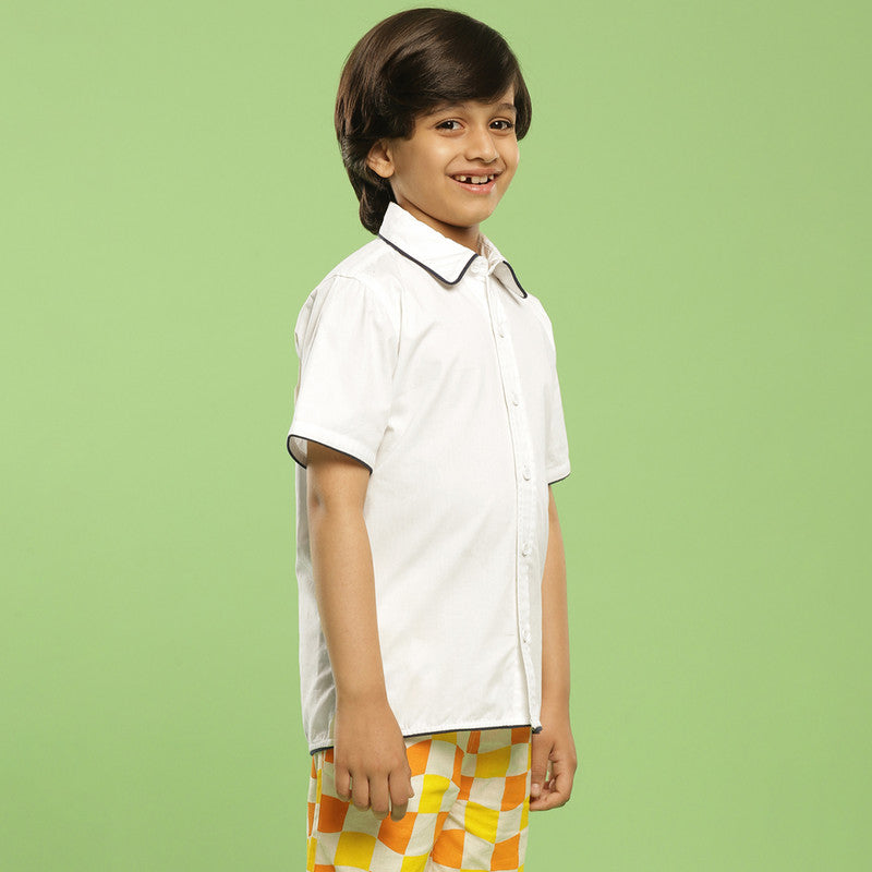 Cotton Shirt for Kids | Embroidered Santra | White