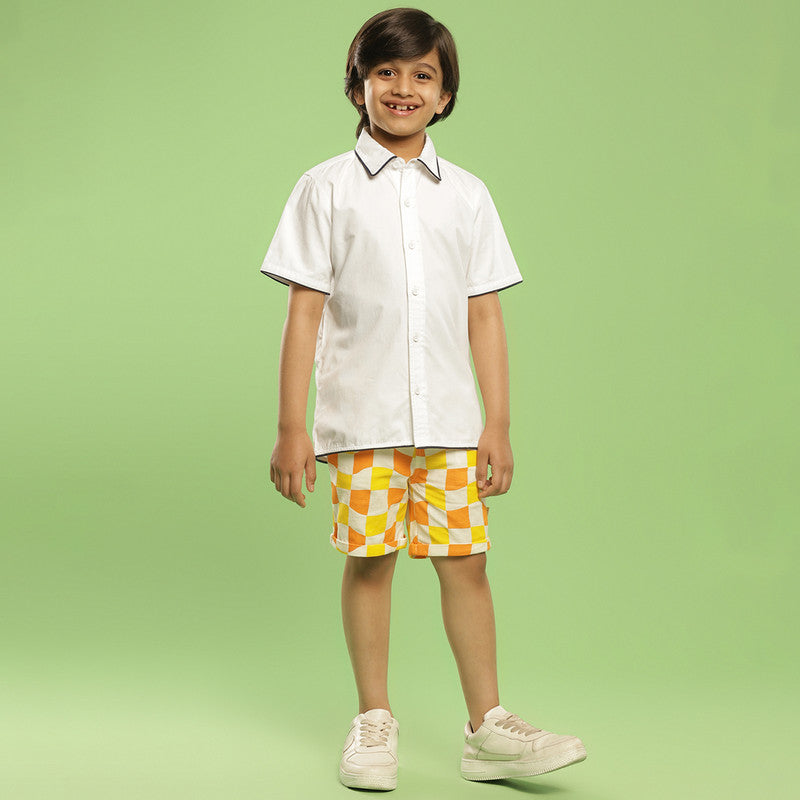 Cotton Shirt for Kids | Embroidered Santra | White