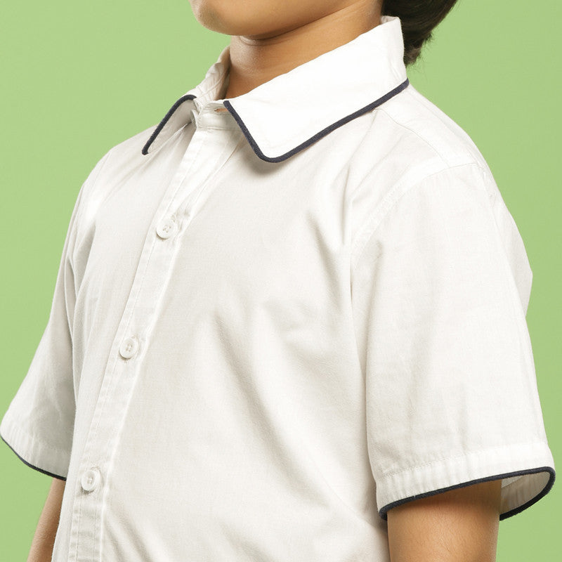 Cotton Shirt for Kids | Embroidered Santra | White