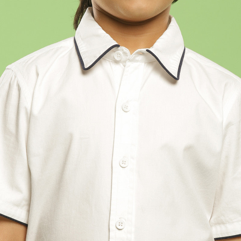 Cotton Shirt for Kids | Embroidered Santra | White