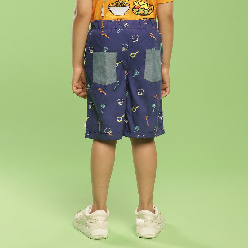 Cotton Shorts For Kids | Embroidered | Blue