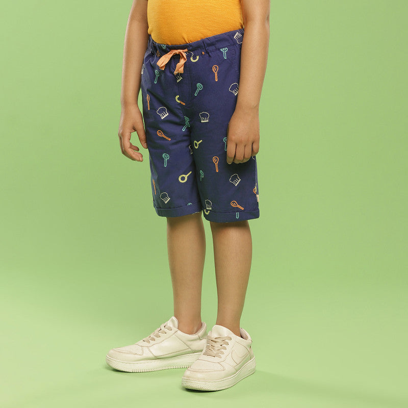 Cotton Shorts For Kids | Embroidered | Blue