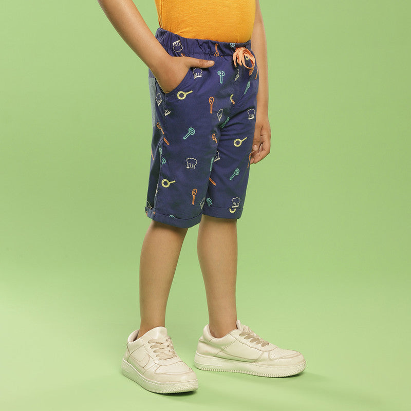 Cotton Shorts For Kids | Embroidered | Blue